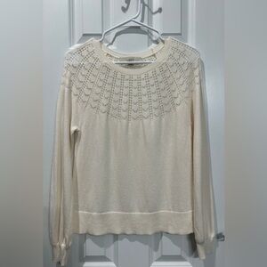 Loft Wool Blend Lightweight Sweater Delicate Crochet Beachy Preppy Size S